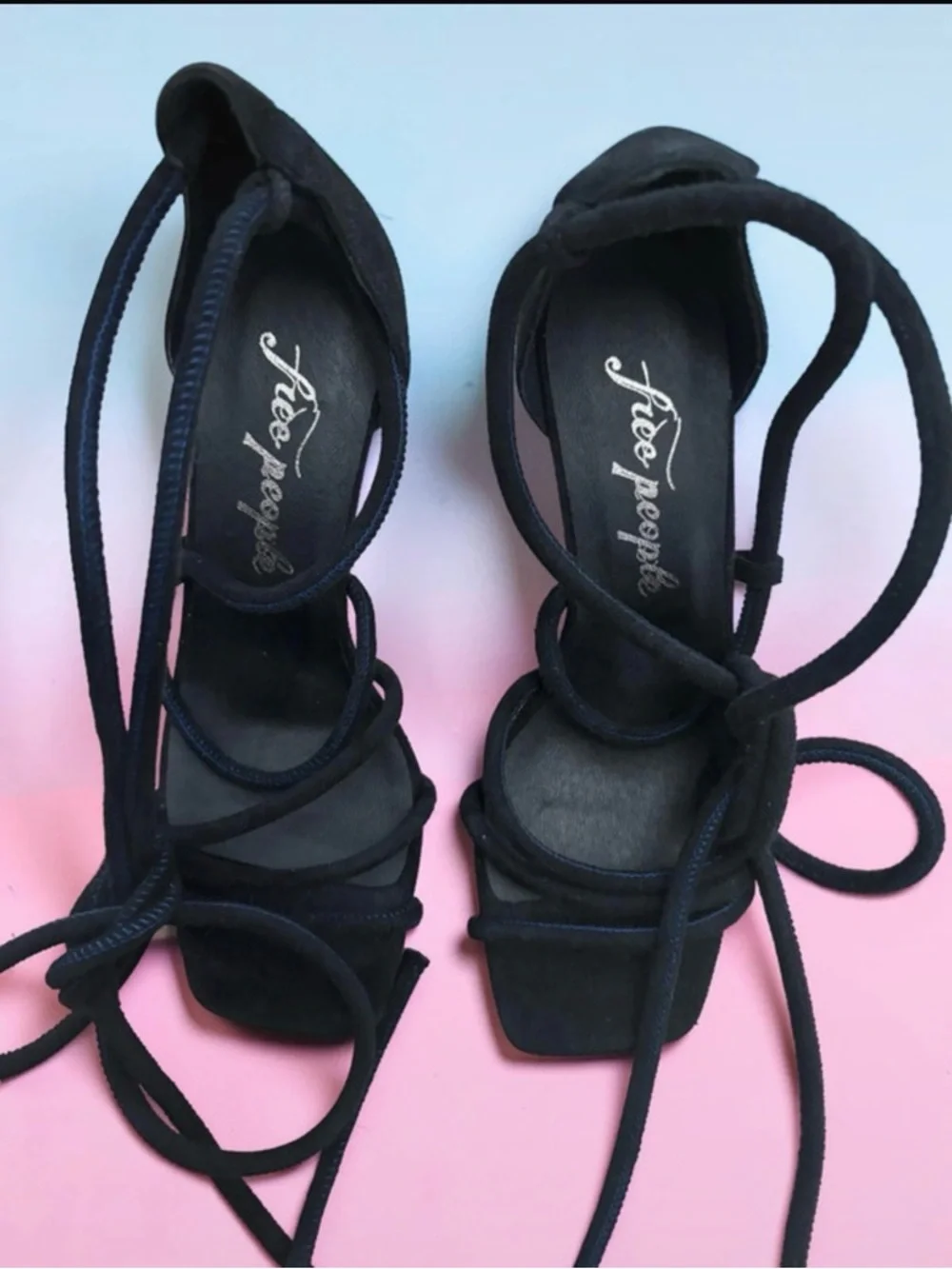 Free People Black Suede Strappy Heel Sandals Size 38